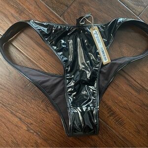 SKIMS Black Shiny Bikini Bottom vinyl pvc
